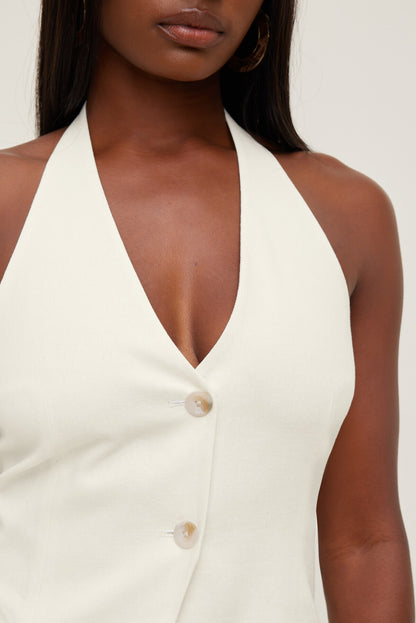 Linen Halter Vest White - Dynamite