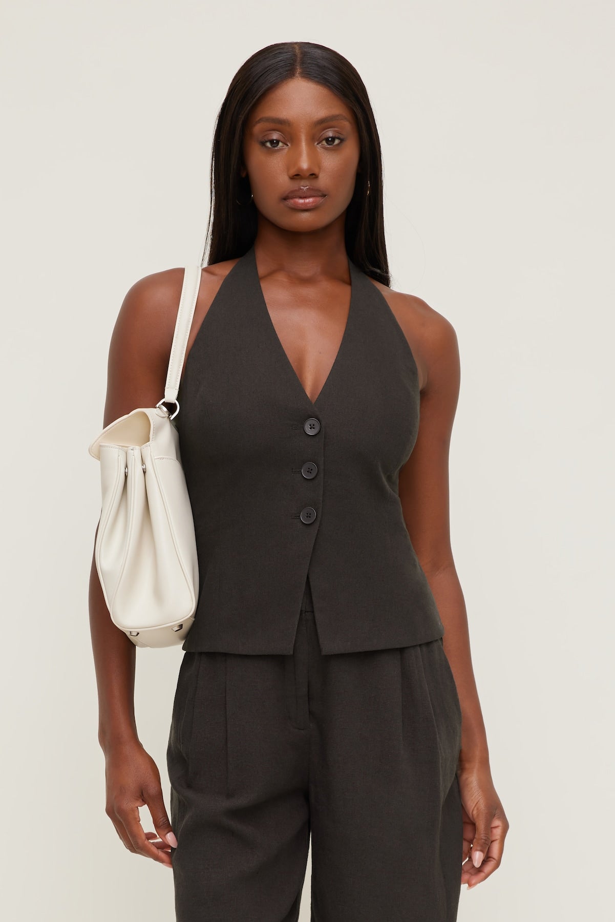 Linen Halter Vest Brown - Dynamite