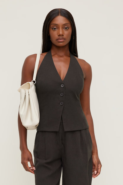 Linen Halter Vest Brown - Dynamite