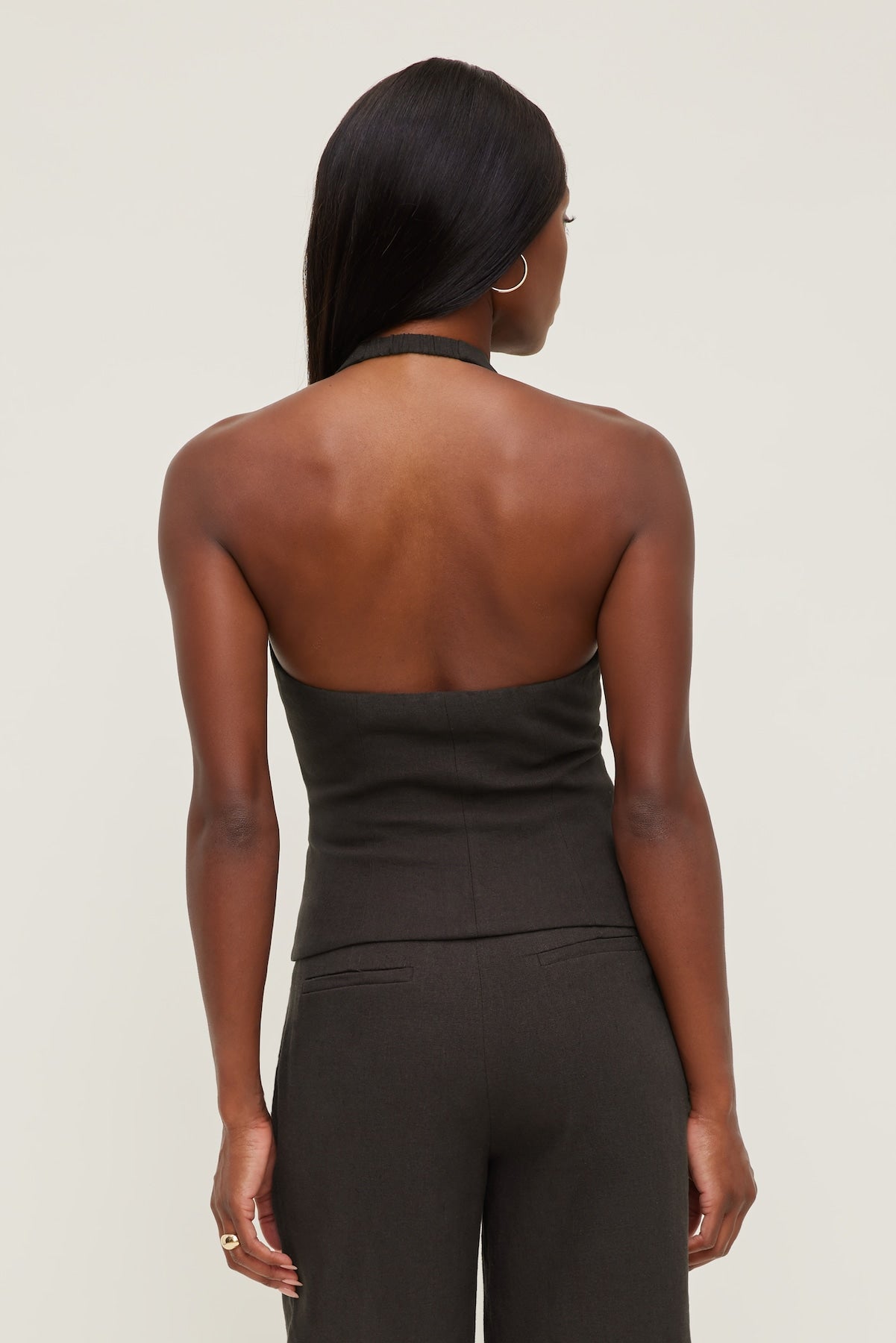 Linen Halter Vest Brown - Dynamite