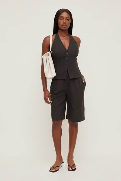 Linen Halter Vest Brown - Dynamite