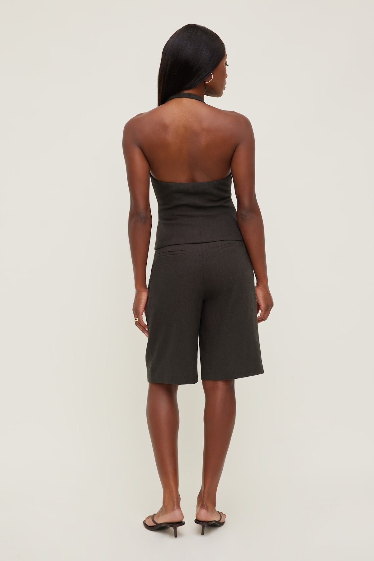 Linen Halter Vest Brown - Dynamite