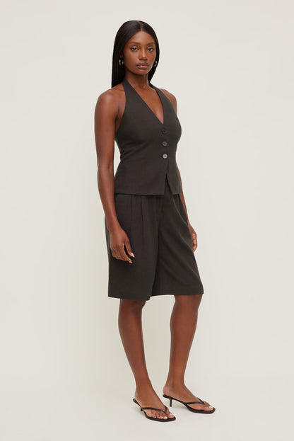 Linen Halter Vest Brown - Dynamite