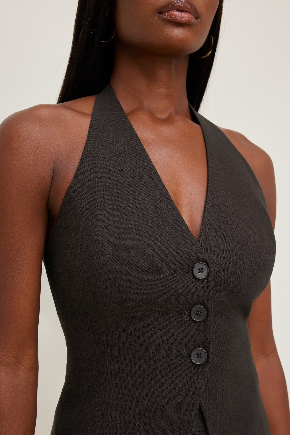 Linen Halter Vest Brown - Dynamite