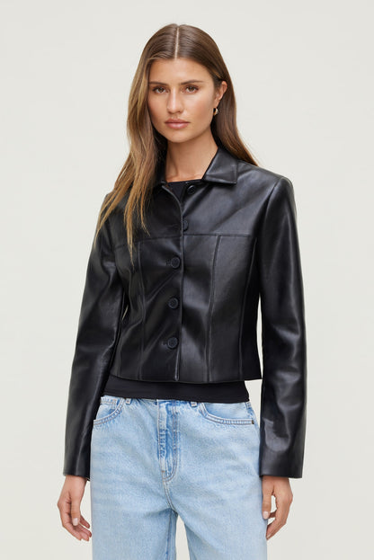 Charlotte Short Faux Leather Jacket Black - Dynamite