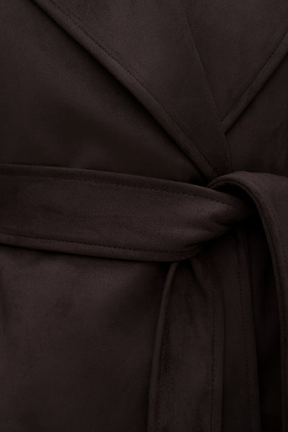 Cropped Faux Suede Trench Coat Brown - Dynamite
