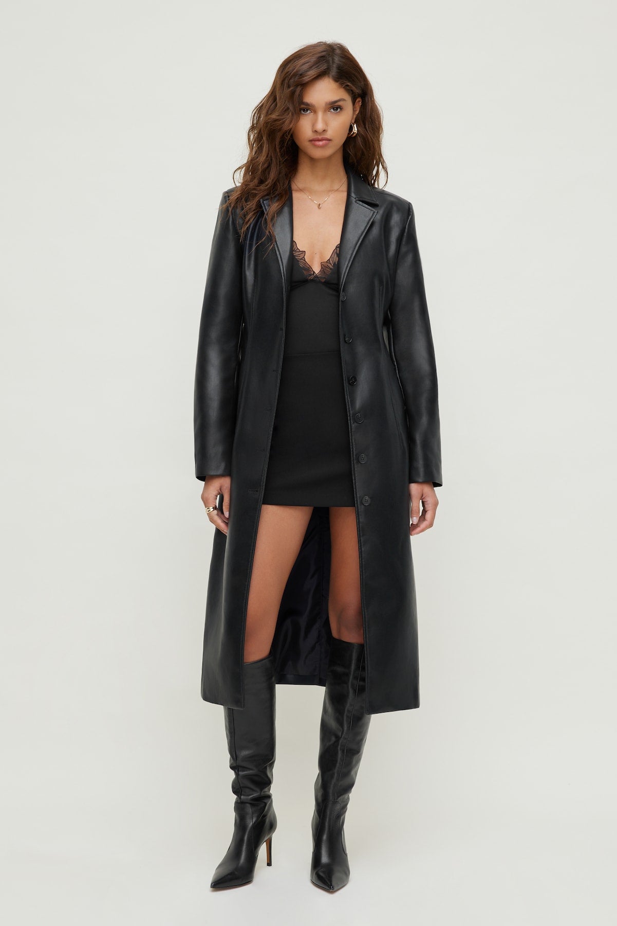Faux Leather Trench Coat Black - Dynamite