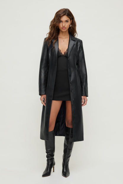 Faux Leather Trench Coat Black - Dynamite