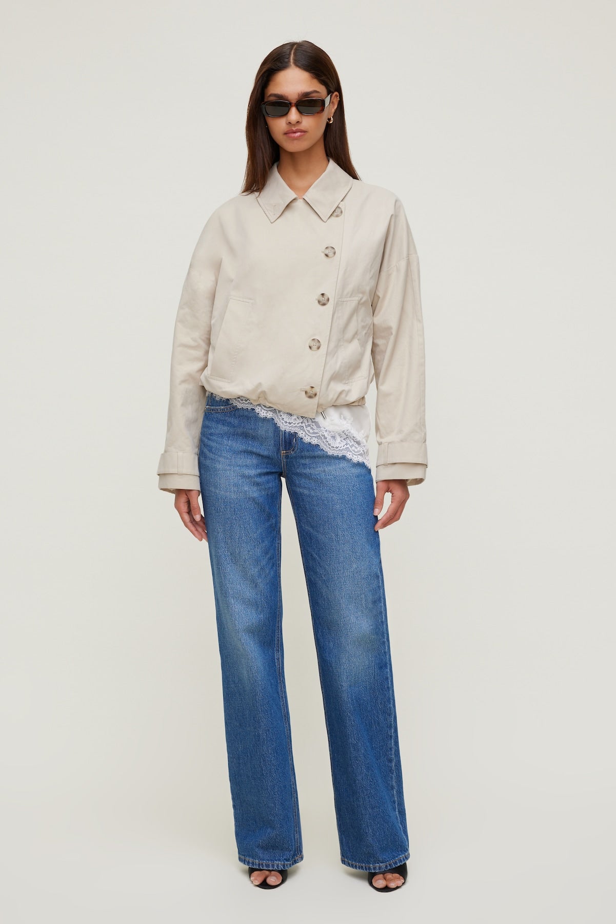 Twill Asymmetric Button Up Jacket Beige - Dynamite