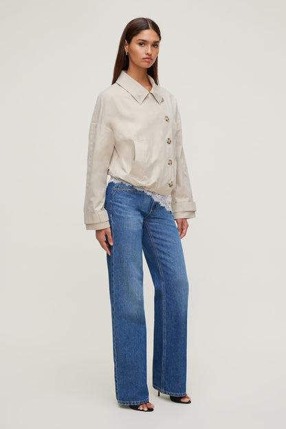 Twill Asymmetric Button Up Jacket Beige - Dynamite