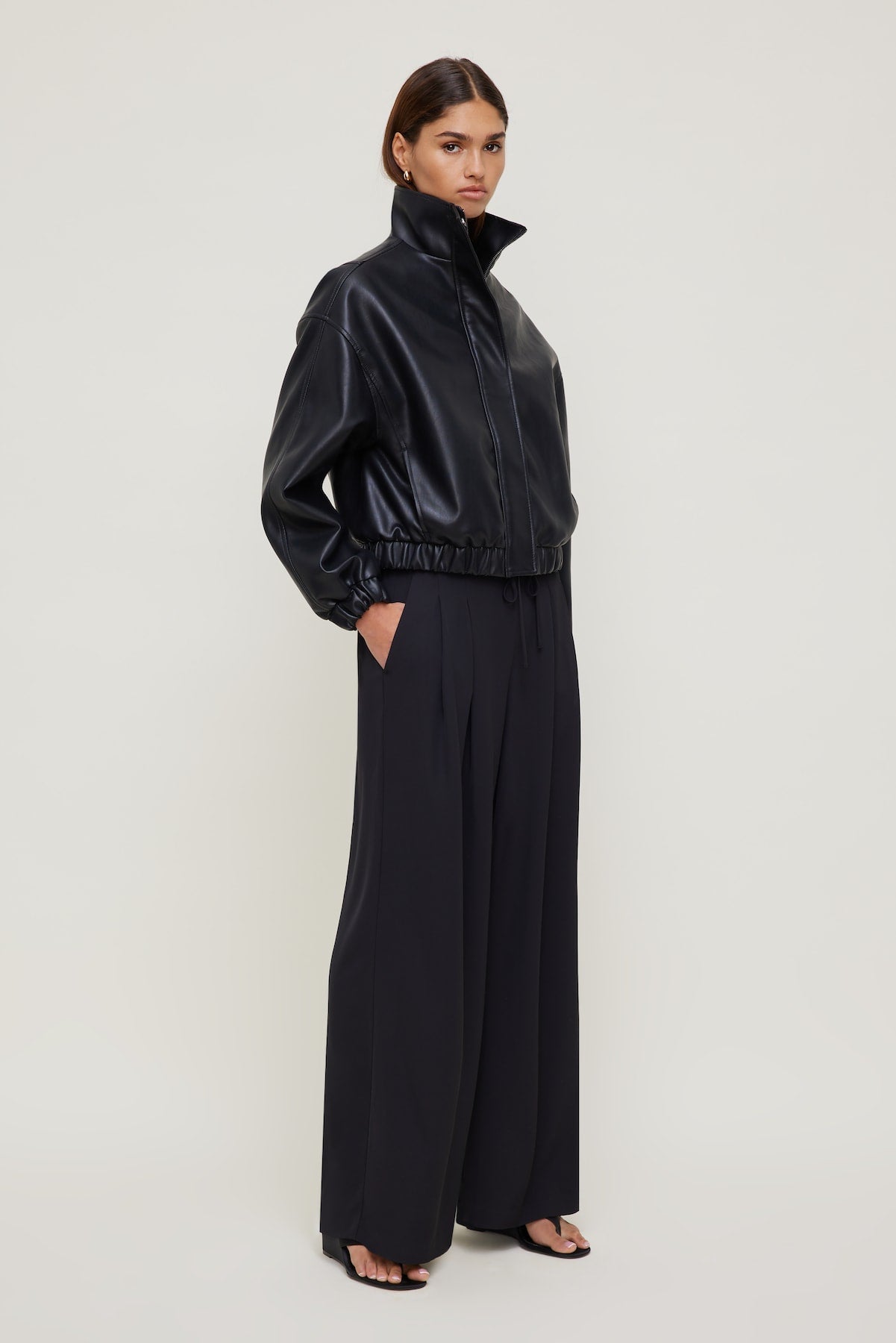 Oversized Faux Leather Bomber Jacket Black - Dynamite