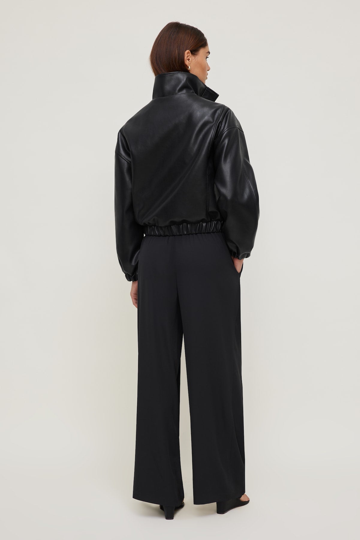 Oversized Faux Leather Bomber Jacket Black - Dynamite