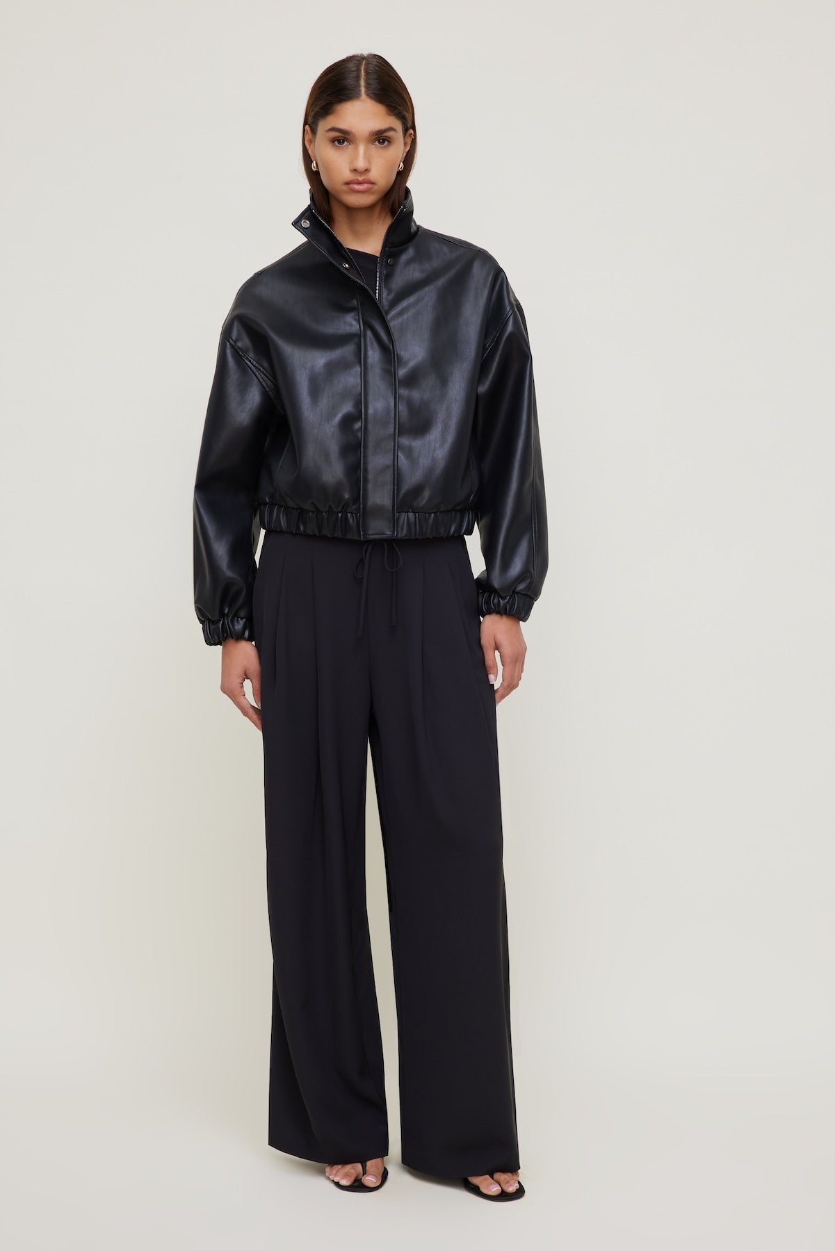 Oversized Faux Leather Bomber Jacket Black - Dynamite