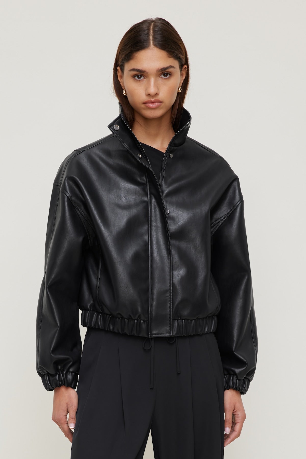 Oversized Faux Leather Bomber Jacket Black - Dynamite