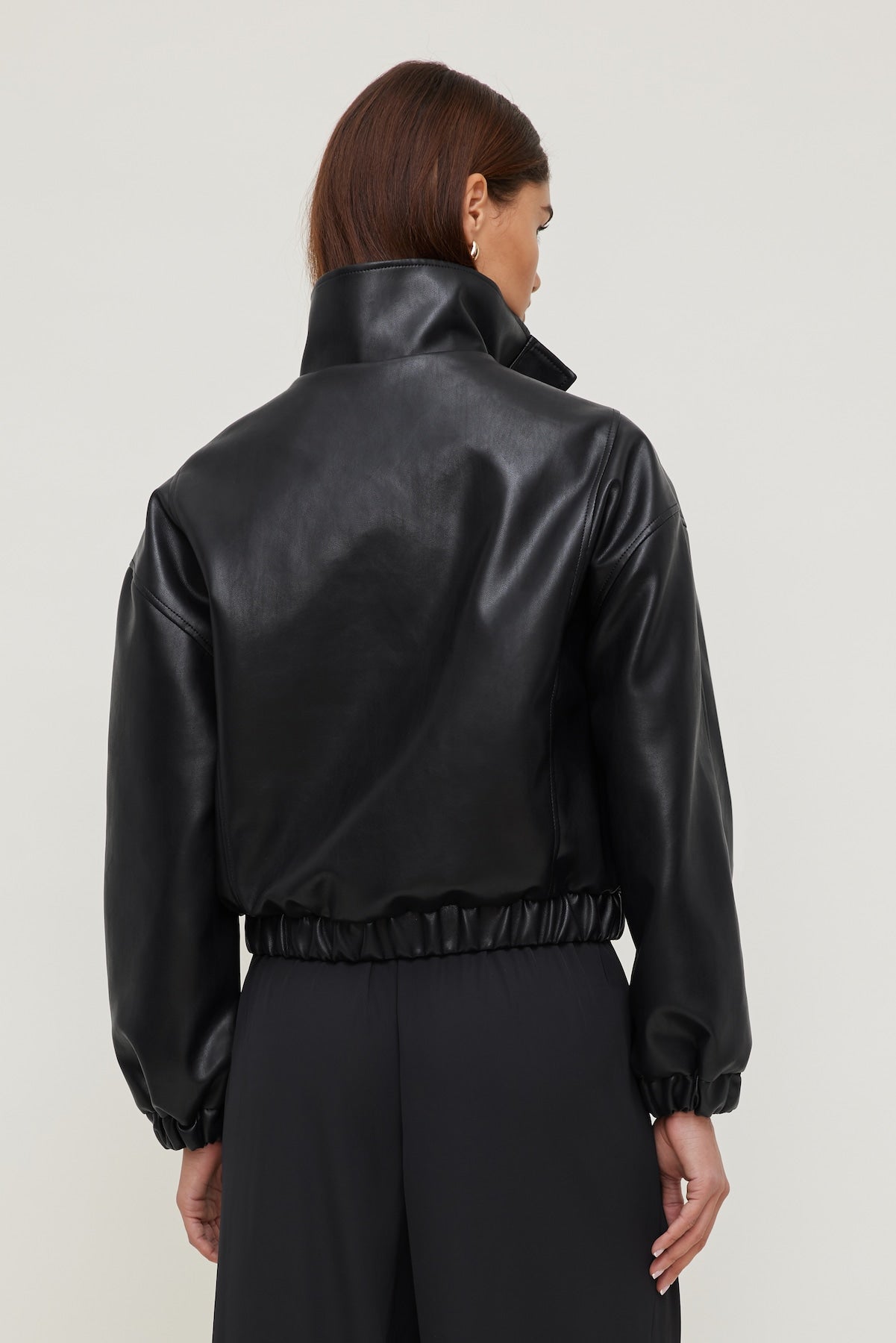 Oversized Faux Leather Bomber Jacket Black - Dynamite