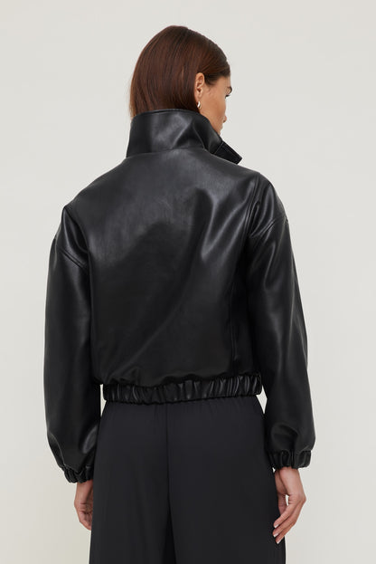 Oversized Faux Leather Bomber Jacket Black - Dynamite