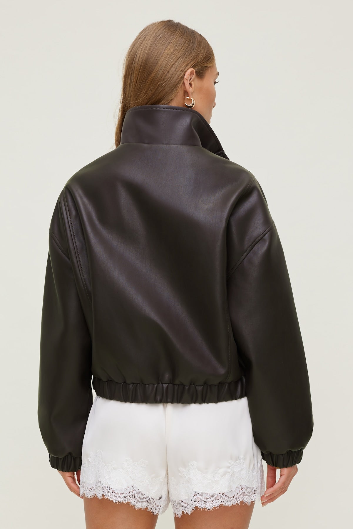 Oversized Faux Leather Bomber Jacket Brown - Dynamite
