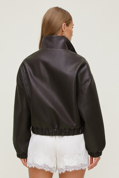 Oversized Faux Leather Bomber Jacket Brown - Dynamite