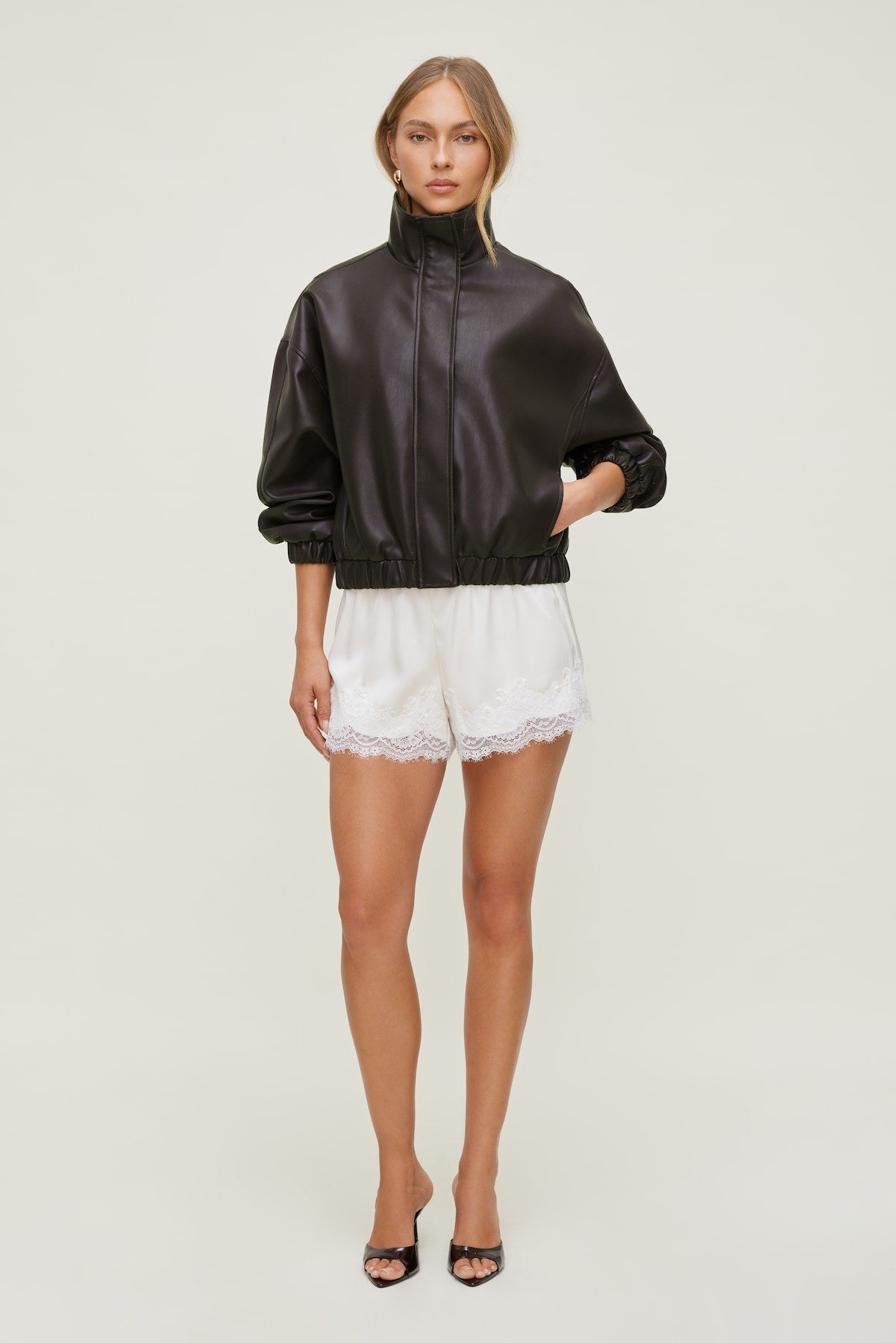 Oversized Faux Leather Bomber Jacket Brown - Dynamite