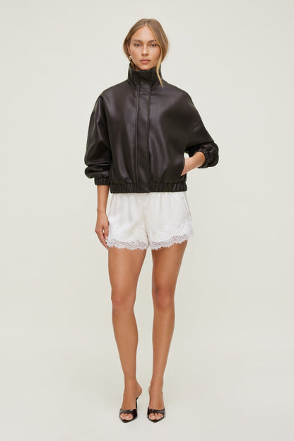 Oversized Faux Leather Bomber Jacket Brown - Dynamite