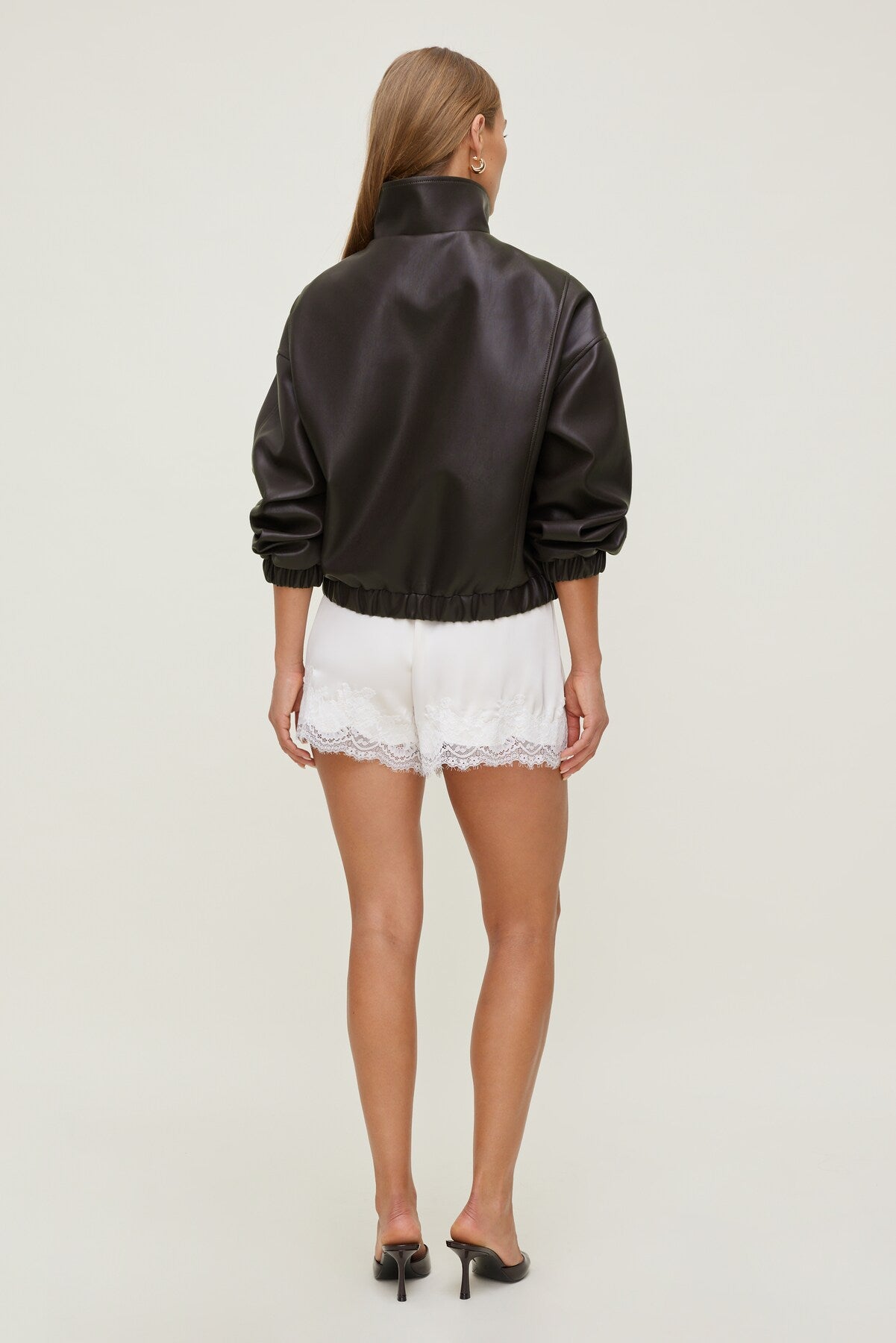 Oversized Faux Leather Bomber Jacket Brown - Dynamite