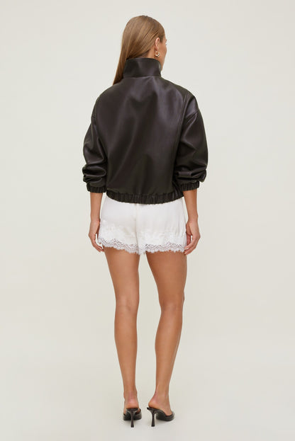 Oversized Faux Leather Bomber Jacket Brown - Dynamite