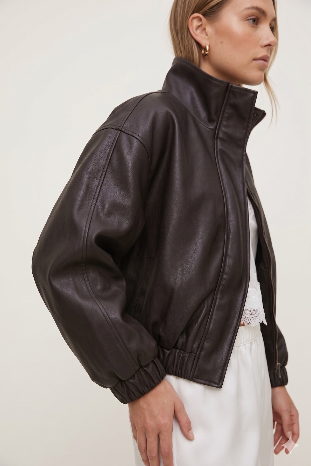 Oversized Faux Leather Bomber Jacket Brown - Dynamite