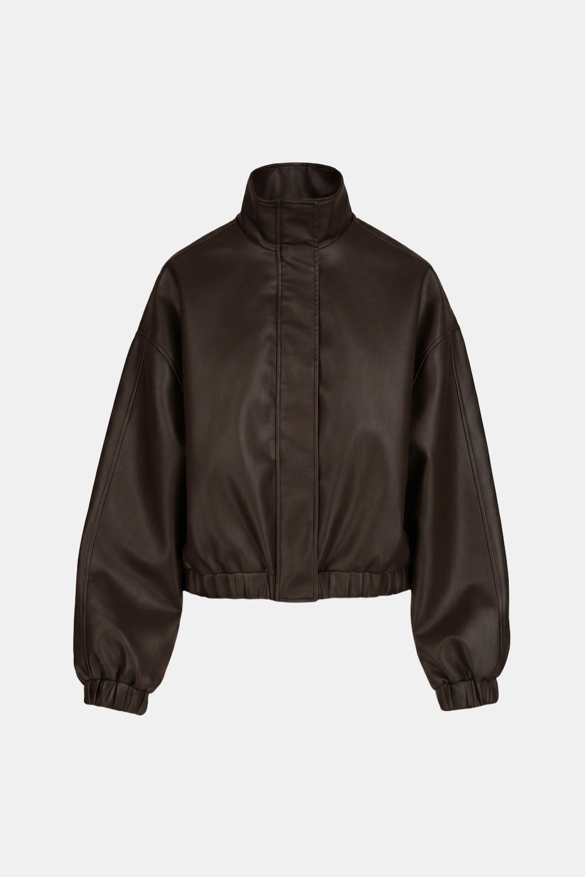 Oversized Faux Leather Bomber Jacket Brown - Dynamite