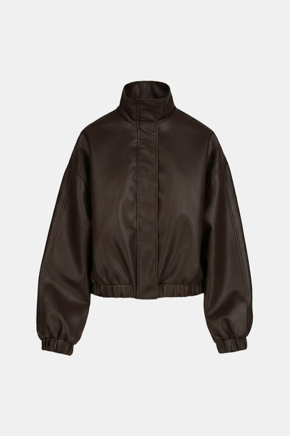 Oversized Faux Leather Bomber Jacket Brown - Dynamite