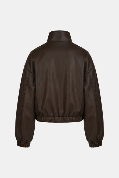 Oversized Faux Leather Bomber Jacket Brown - Dynamite