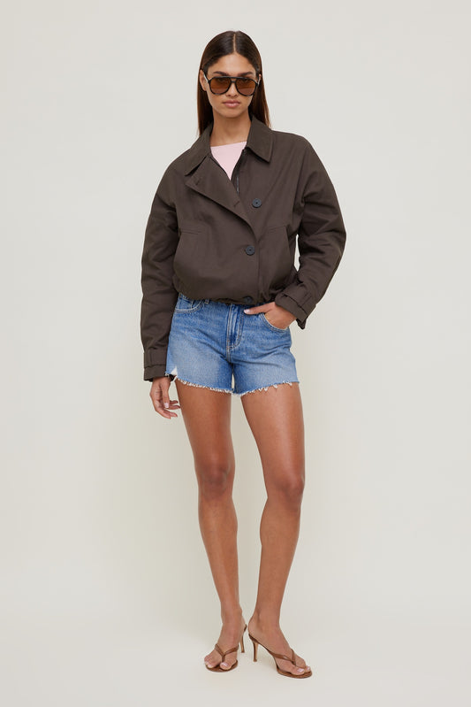 Twill Asymmetric Button Up Jacket Brown - Dynamite
