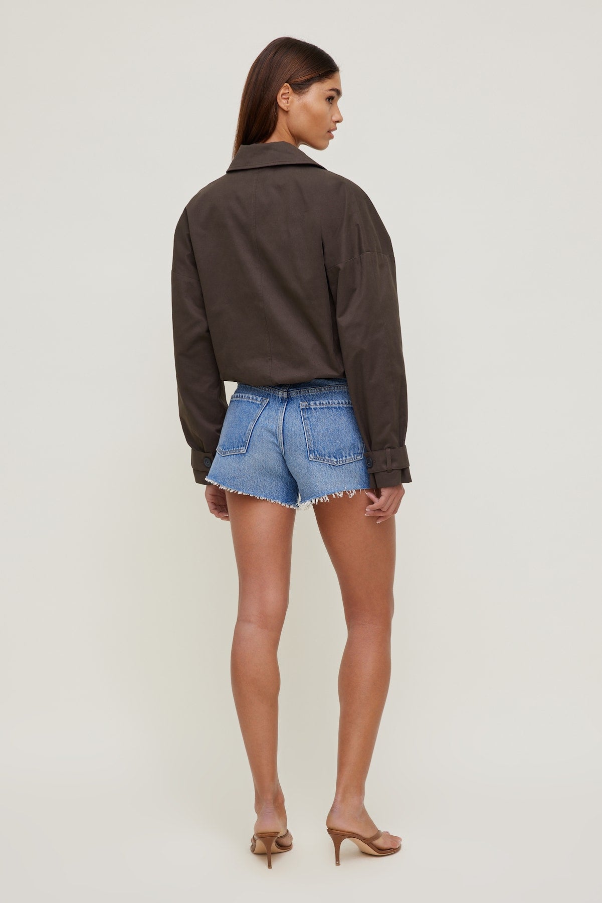 Twill Asymmetric Button Up Jacket Brown - Dynamite