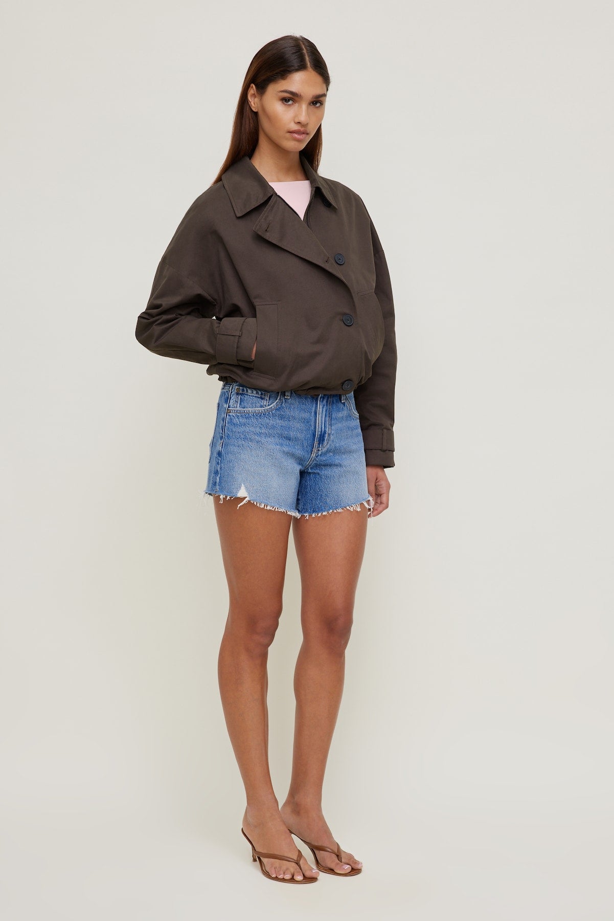 Twill Asymmetric Button Up Jacket Brown - Dynamite