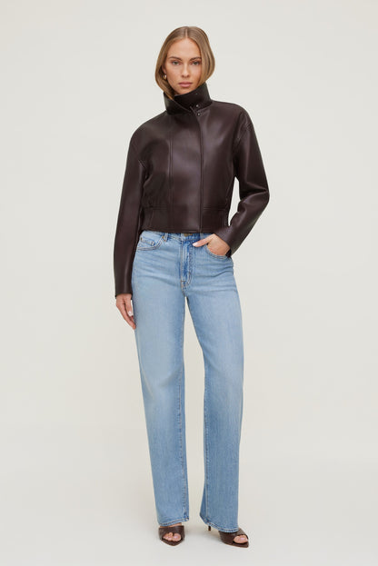 Cropped Faux Leather Bomber Jacket Purple - Dynamite