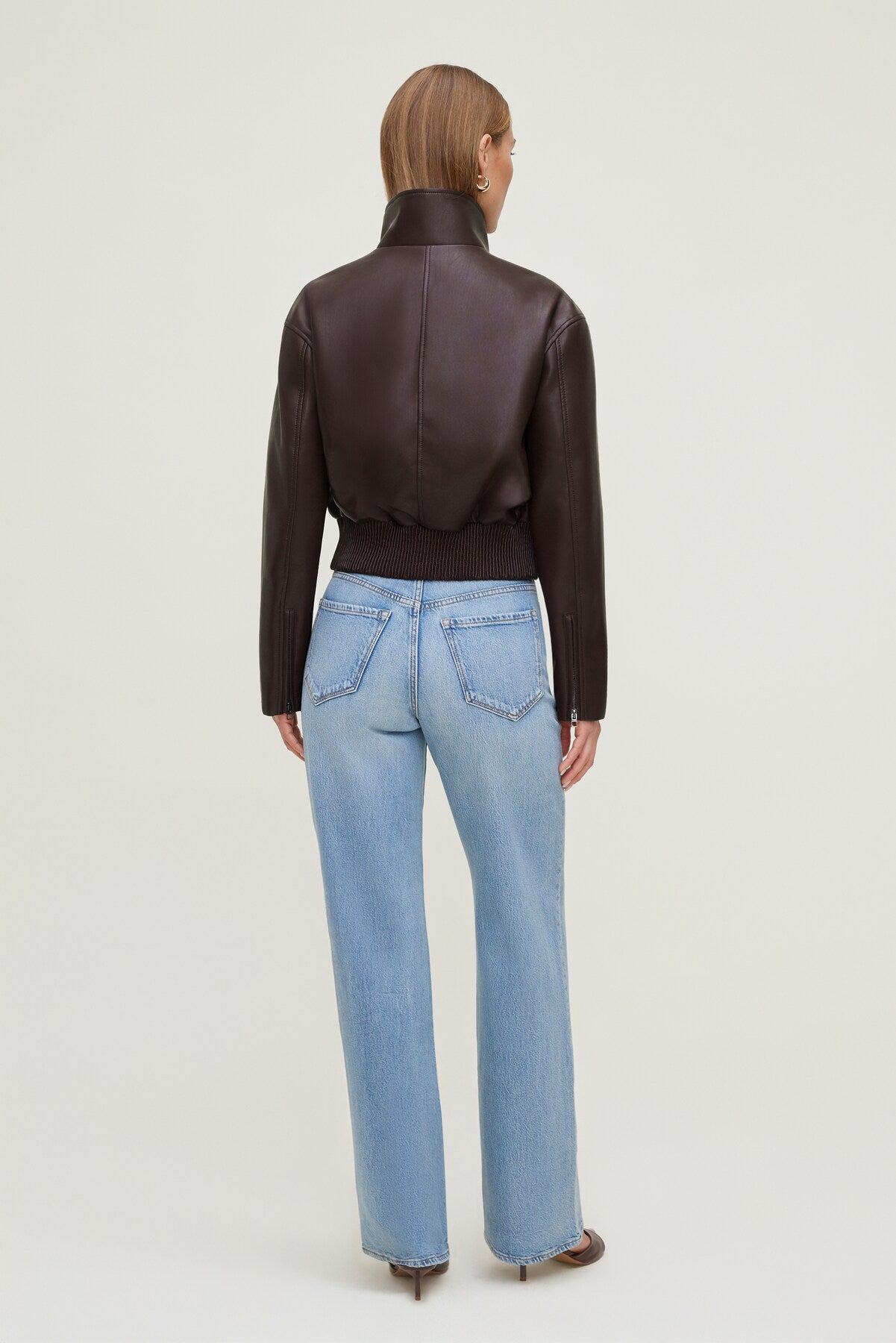 Cropped Faux Leather Bomber Jacket Purple - Dynamite