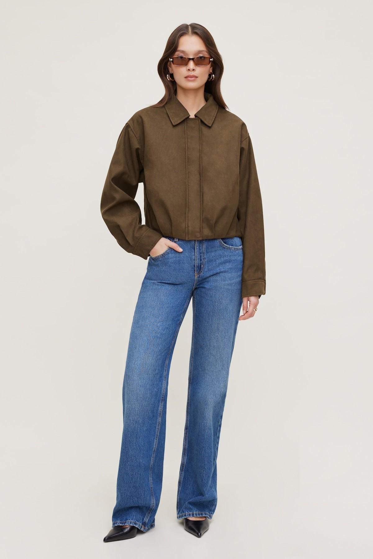 Balloon Faux Suede Jacket Brown - Dynamite