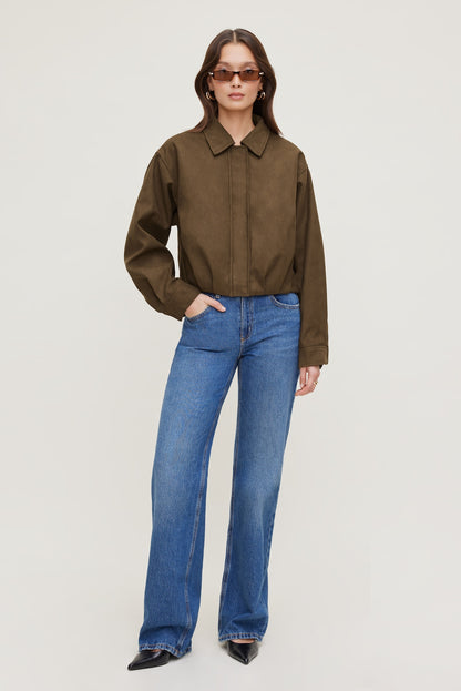 Balloon Faux Suede Jacket Brown - Dynamite
