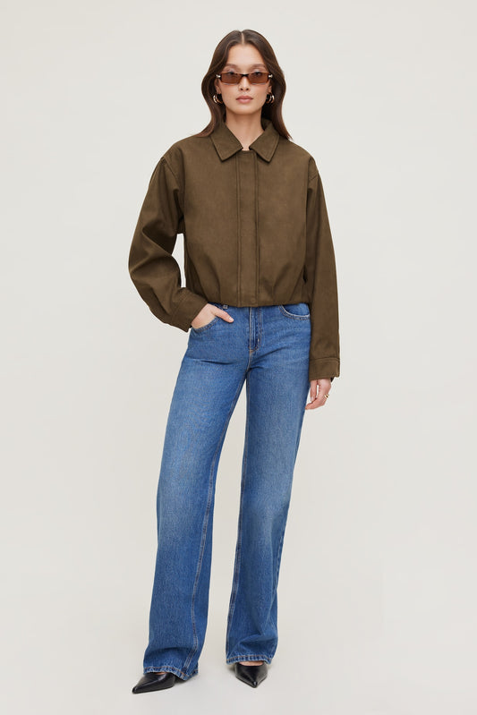 Balloon Faux Suede Jacket Brown - Dynamite