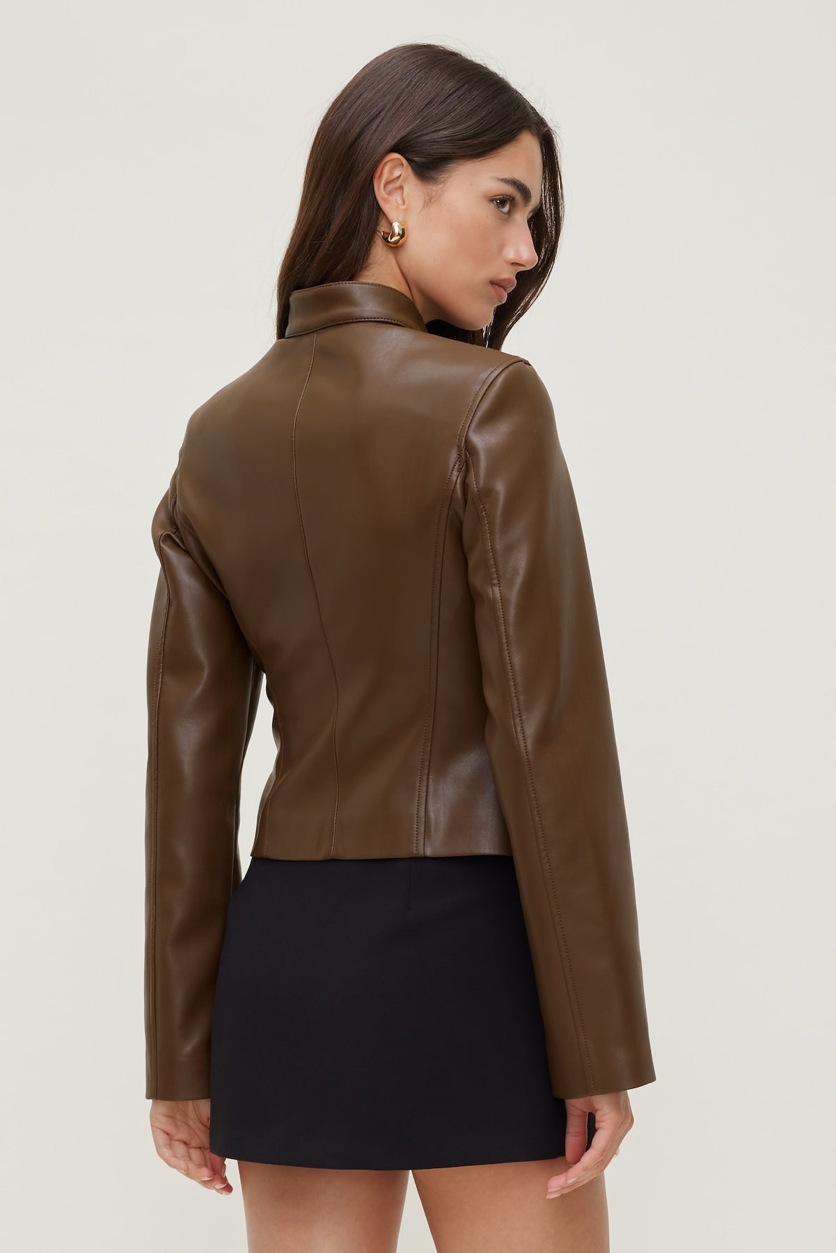 Slim Fit Faux Leather Moto Jacket Brown - Dynamite