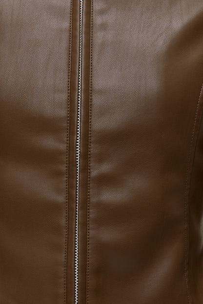 Slim Fit Faux Leather Moto Jacket Brown - Dynamite