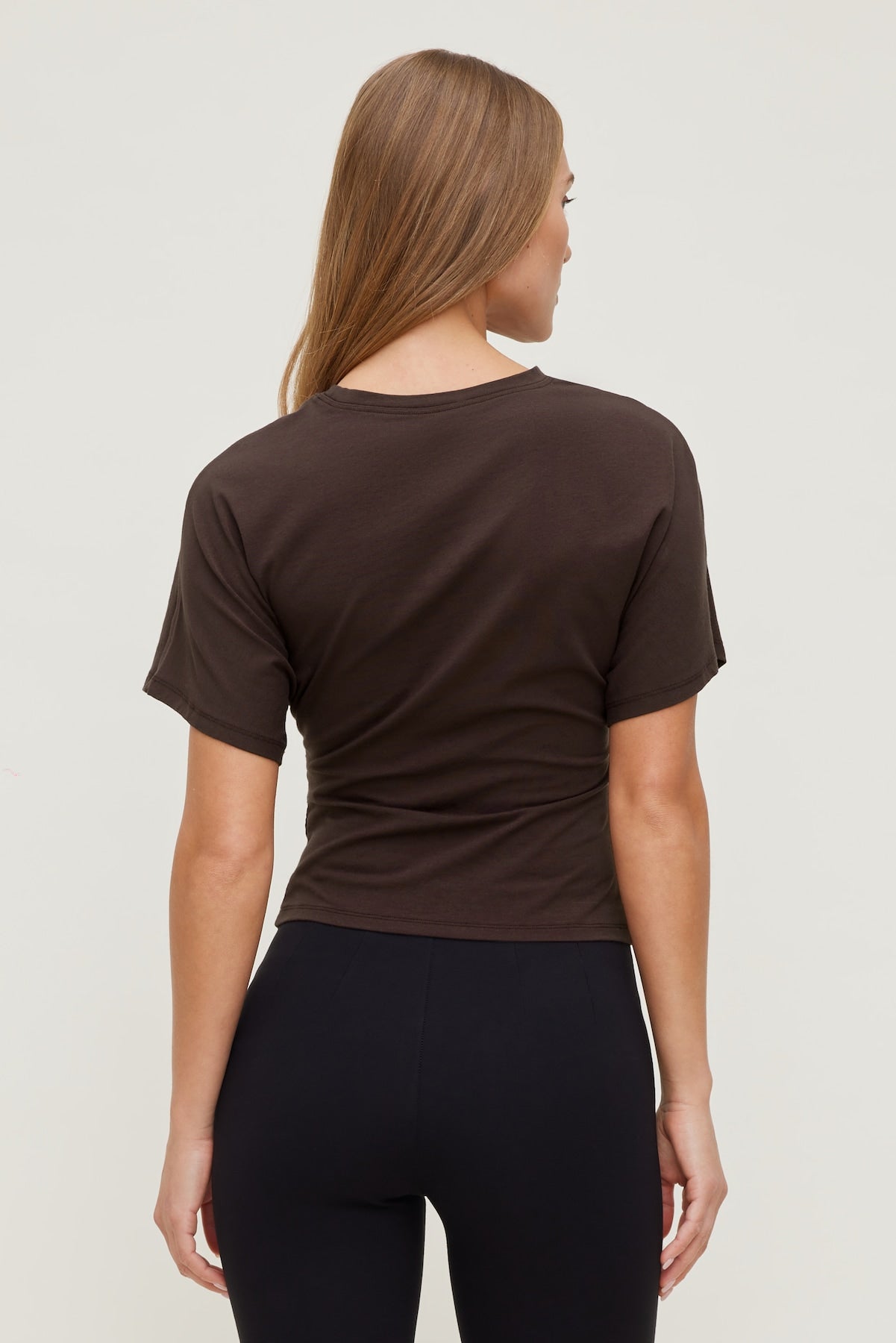 Andrea Shirred Jersey T Shirt Brown - Dynamite