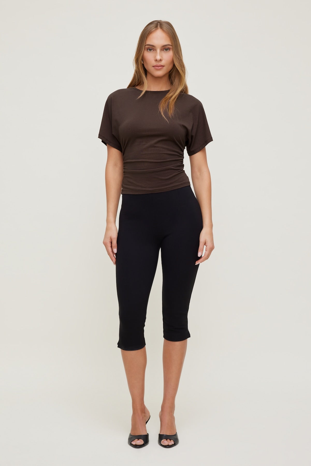 Andrea Shirred Jersey T Shirt Brown - Dynamite