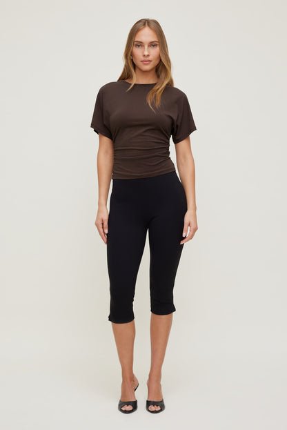 Andrea Shirred Jersey T Shirt Brown - Dynamite