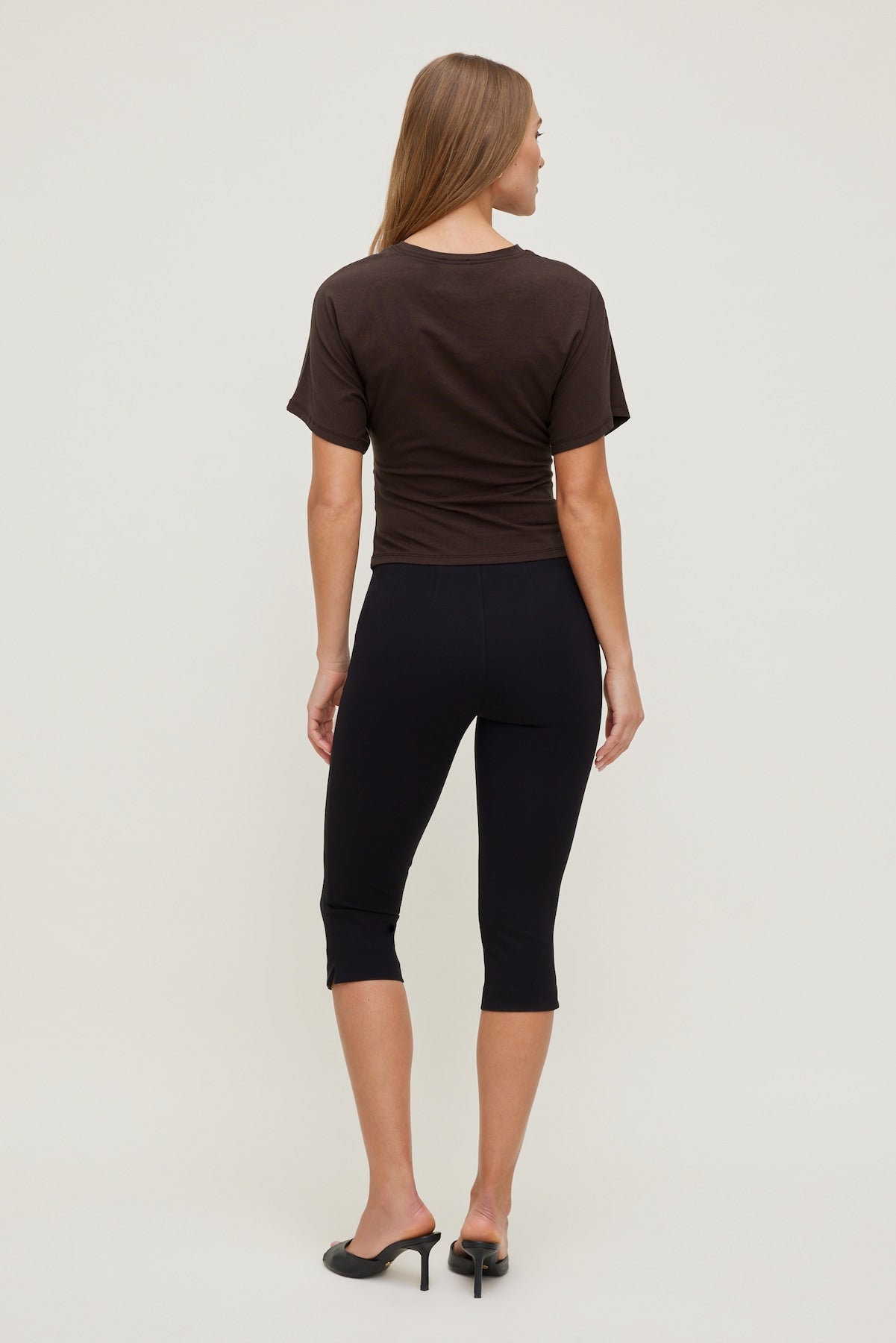 Andrea Shirred Jersey T Shirt Brown - Dynamite