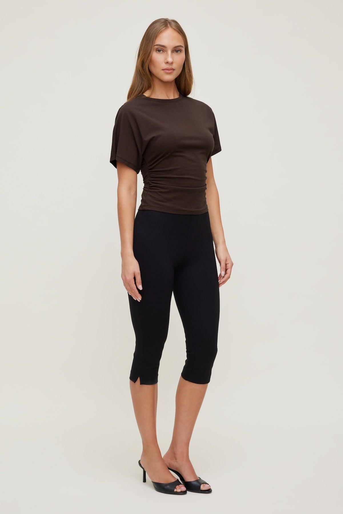 Andrea Shirred Jersey T Shirt Brown - Dynamite