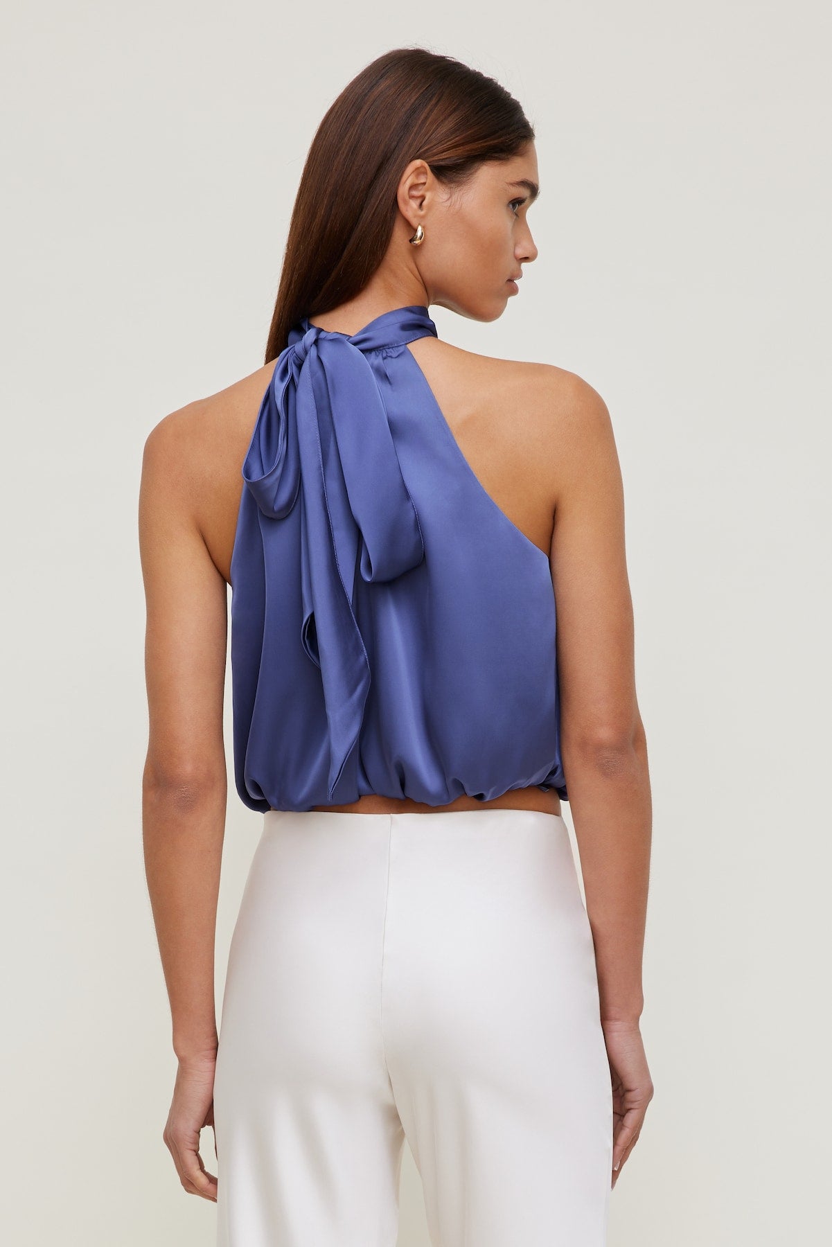 Paloma Bubble Satin Halter Blouse Blue - Dynamite