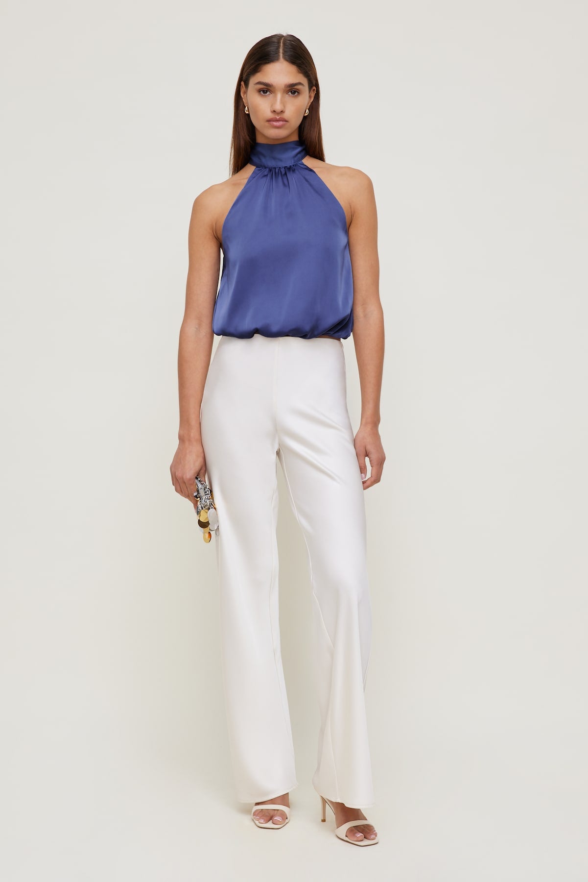 Paloma Bubble Satin Halter Blouse Blue - Dynamite