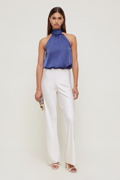 Paloma Bubble Satin Halter Blouse Blue - Dynamite