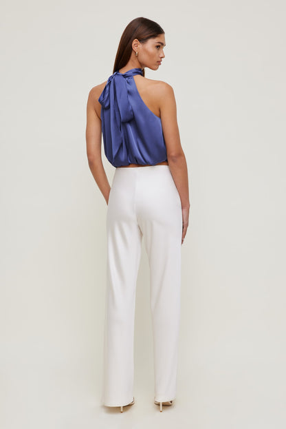 Paloma Bubble Satin Halter Blouse Blue - Dynamite