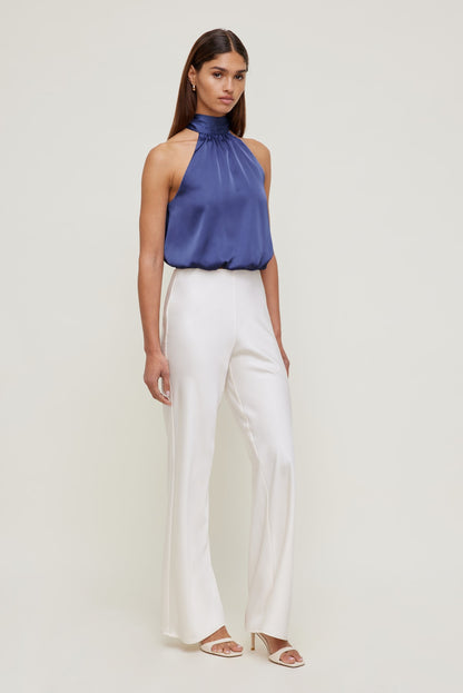 Paloma Bubble Satin Halter Blouse Blue - Dynamite